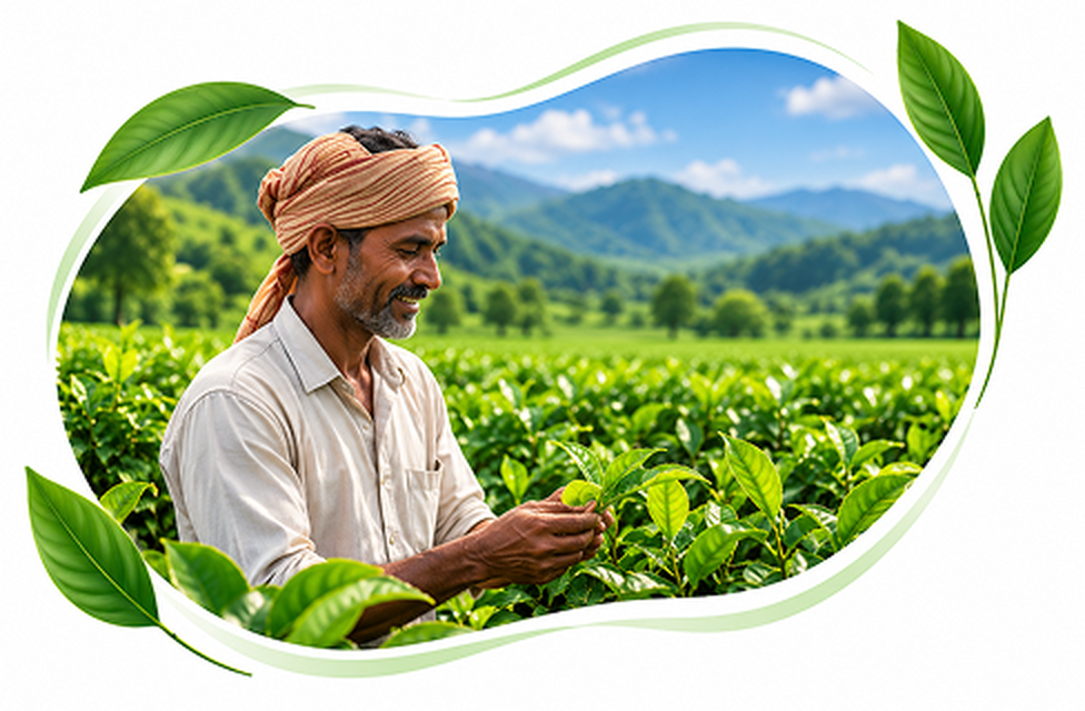 Farmer harvesting tea leaves by hand